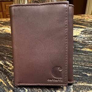 Carhartt Dark Brown Leather Tri-Fold Wallet with Embossed Logo